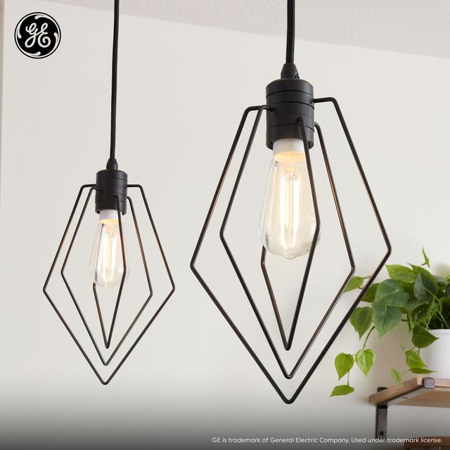 GE Industrial Diamond Pendant Light Fixture, Matte Black, 72inches