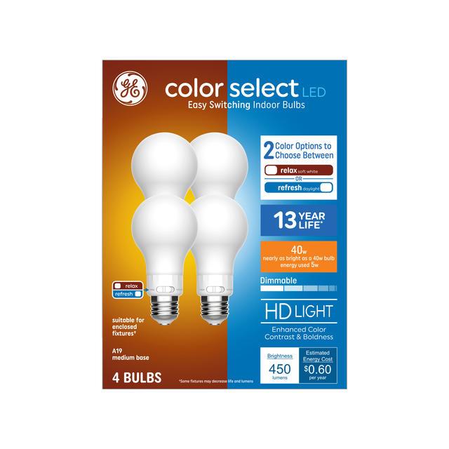 GE Color Select LED 40 Watt Replacement, A19 General Purpose Bulbs (4 Pack)