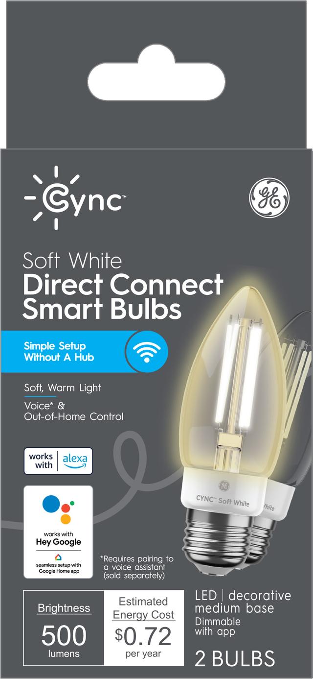 GE Cync Decorative Smart LED Light Bulbs, Soft White, Works with Alexa and Google Assistant, Bluetooth and Wi-Fi Enabled (2 Pack)