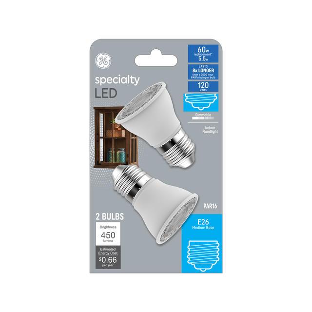 GE Specialty LED 60 Watt Replacement, Warm White, PAR16 Specialty Bulbs (2 Pack)