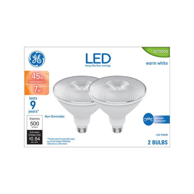 GE Basic LED 45 Watt Replacement, Warm White, PAR38 Outdoor Floodlight Bulbs (2 Pack)