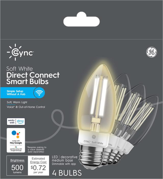 GE CYNC Smart Decorative Light Bulbs, Soft White, 60 Watt Equivalent, Bluetooth and Wi-Fi Enabled, Works With Alexa and Google Assistant, No Hub Required, Medium Base (4 Pack)