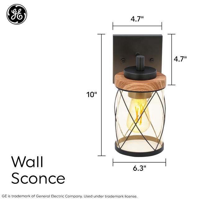 GE 10" 1-Light Wall Sconce Glenwillow Family Farmhouse, Wood tones