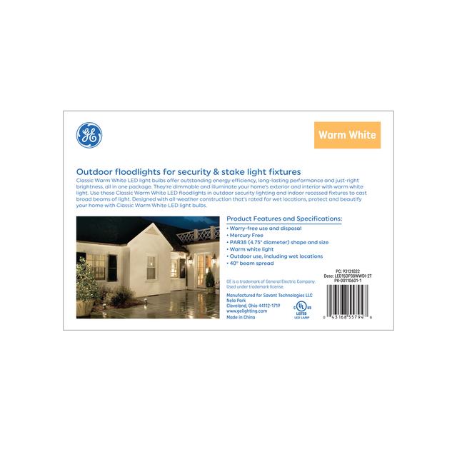 GE Classic LED 150 Watt Replacement, Warm White, PAR38 Outdoor Floodlight Bulbs (2 Pack)