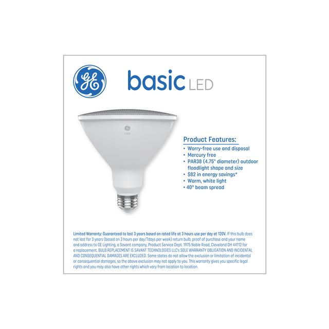 GE Basic LED 90 Watt Replacement, Warm White, PAR38 Outdoor Floodlight Bulbs (1 Pack)