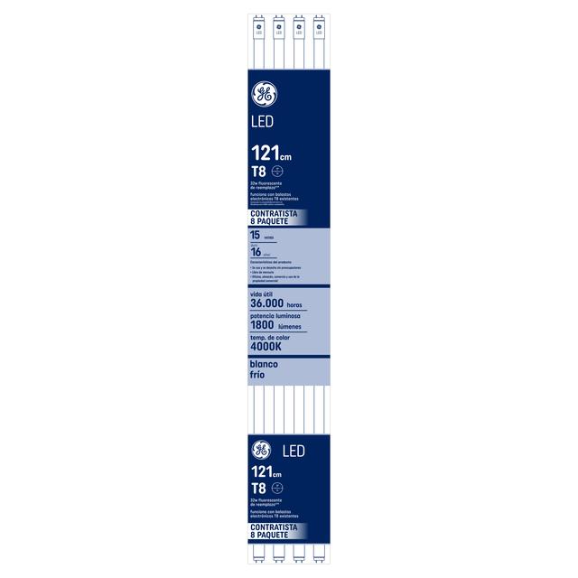 GE LED Replacement Cool White 15 Watt 47.78 Inches T8 G13 Base LED Tube 8 Pack