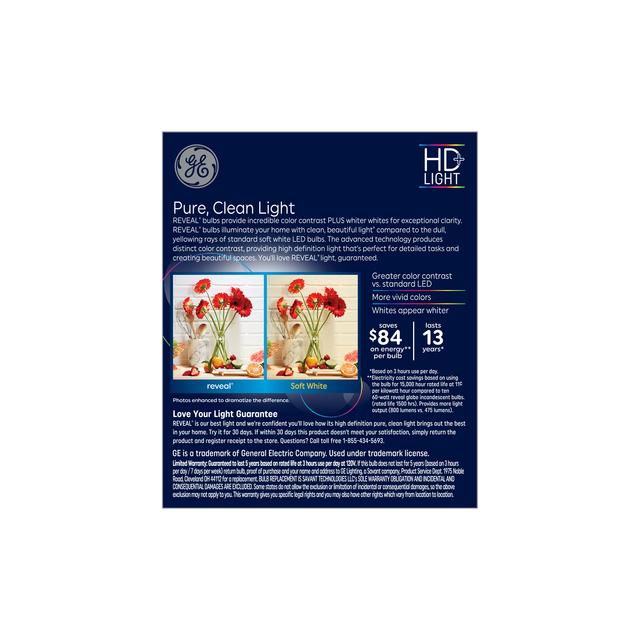 GE Reveal HD+ LED 60 Watt Replacement, Reveal, T14 Deco - Tubular Bulbs (2 Pack)