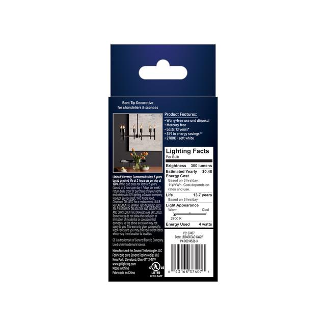GE Classic LED 40 Watt Replacement, Soft White, CA11 Deco - Candle Bulbs (2 Pack)