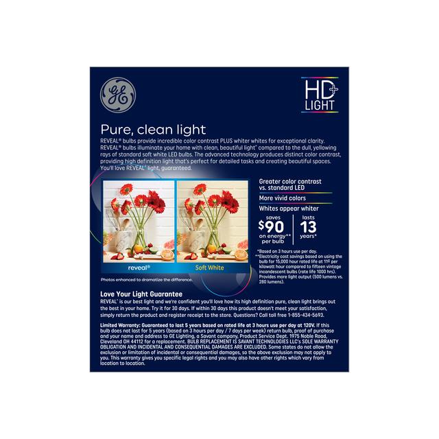 GE Reveal HD+ LED 60 Watt Replacement, Reveal, ST19 Edison Bulbs (4 Pack)