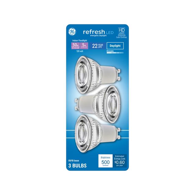 GE Refresh HD LED 50 Watt Replacement, Daylight, PAR16 Indoor Floodlight Bulbs (3 Pack)