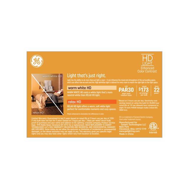 GE Relax HD LED 75 Watt Replacement, Warm White, PAR30 Indoor Floodlight Bulbs (2 Pack)