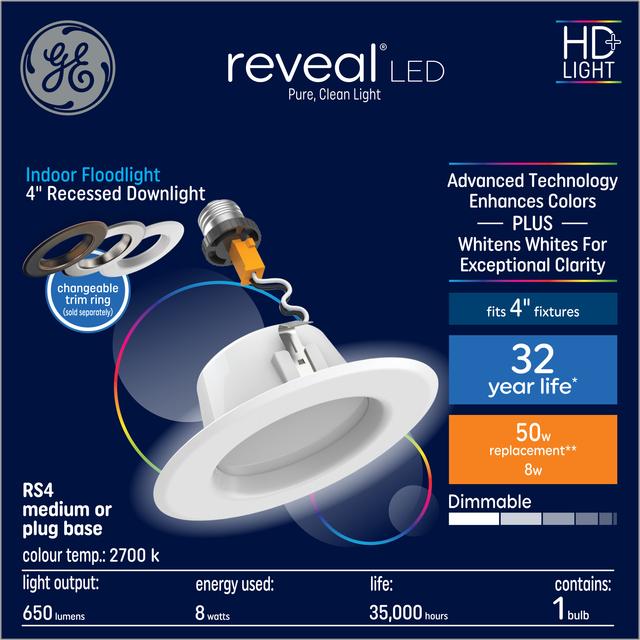 GE Reveal HD LED Light, 50W Replacement, Recessed Can Fixture (1 Pack)