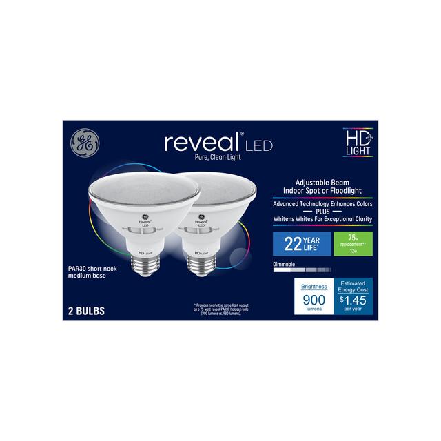GE Reveal HD+ LED 75 Watt Replacement, Reveal, PAR30 Indoor Floodlight Bulbs (2 Pack)