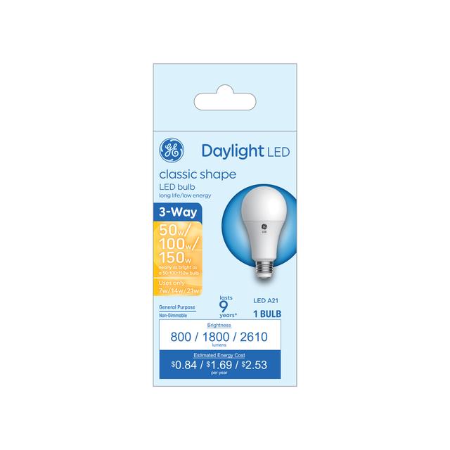 GE Basic LED 150/100/50 Watt Replacement, Daylight, A21 3-Way Bulbs (1 Pack)