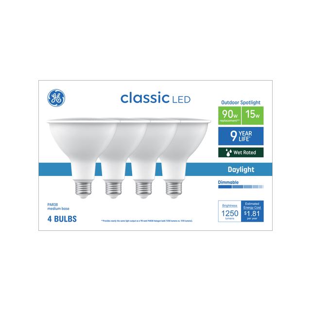 GE Classic LED 90 Watt Replacement, Daylight, PAR38 Outdoor Spotlight Bulbs (4 Pack)