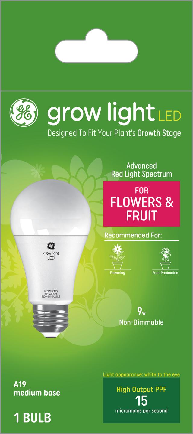 GE Grow LED Light Bulbs for Fruits and Flowering, A19 Bulbs, 9 Watts (1