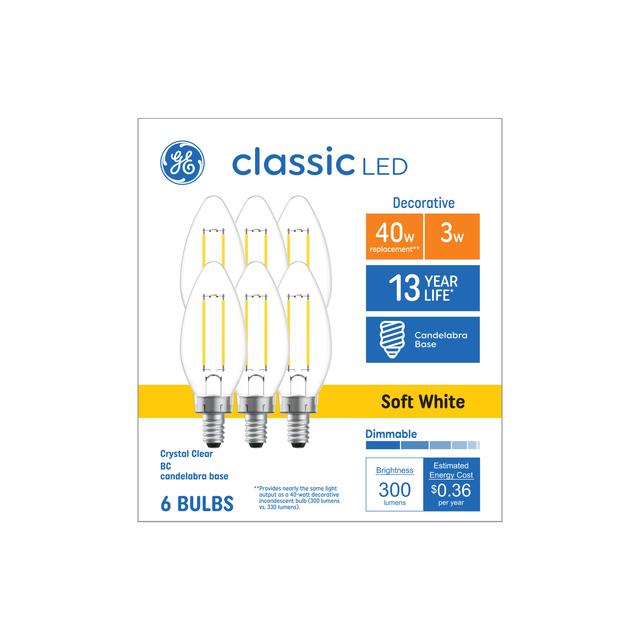 GE Classic LED 40 Watt Replacement, Soft White, B11 Deco - Candle Bulbs (6 Pack)