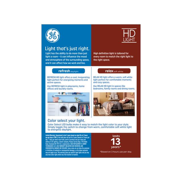 GE Color Select LED 60 Watt Replacement, A19 General Purpose Bulbs (4 Pack)