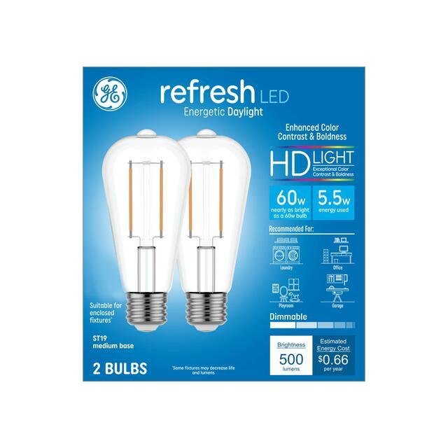 GE Refresh HD LED 60 Watt Replacement Daylight ST19 Edison Bulbs 2 Pack