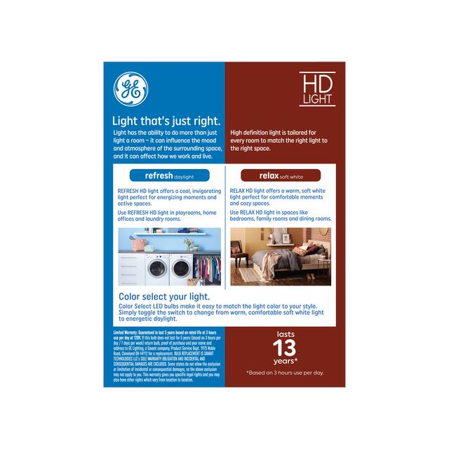 GE Color Select LED 75 Watt Replacement, A19 General Purpose Bulbs (4 Pack)