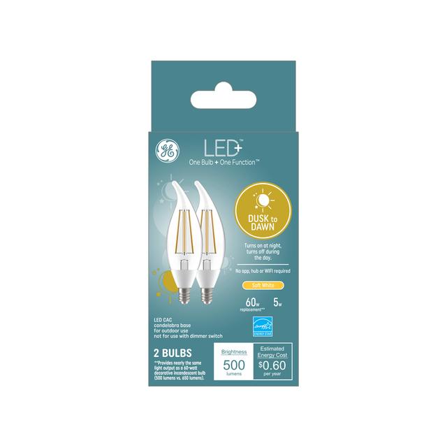 GE LED+ Dusk to Dawn Light Bulbs LED Candelabra Bulbs (2Pack)