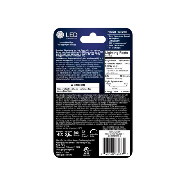 GE Classic LED 40 Watt Replacement, Warm White, PAR16 Indoor Floodlight Bulb (1 Pack)