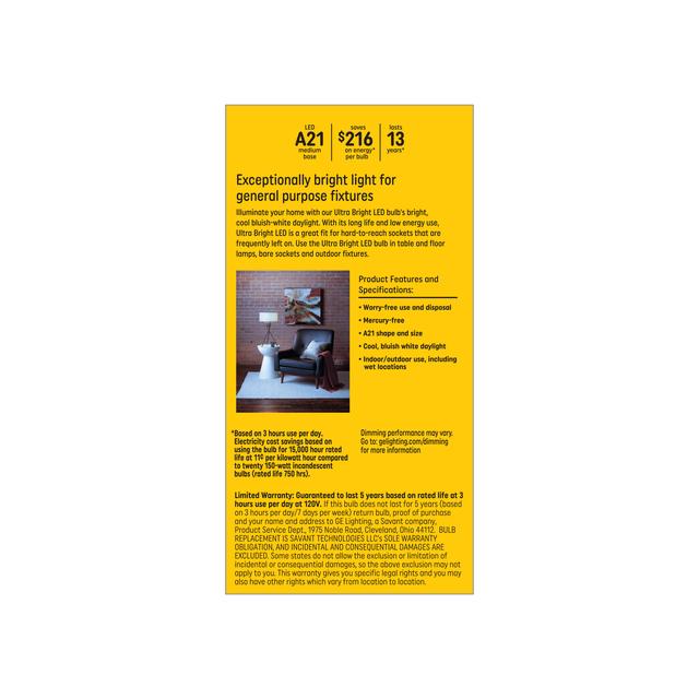 GE Ultra Bright LED 150 Watt Replacement, Daylight, A21 General Purpose Bulb (1 Pack)