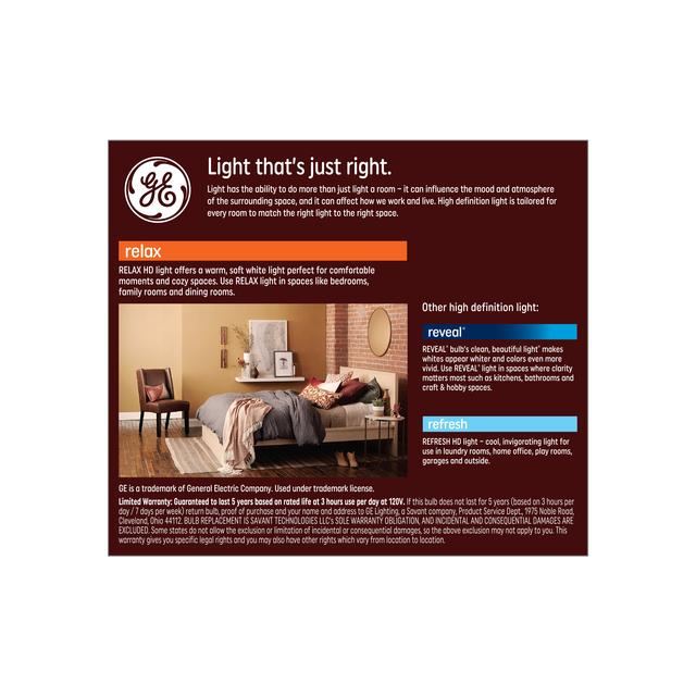 GE Relax HD LED 40 Watt Replacement, Soft White, A19 General Purpose Bulbs (2 Pack)
