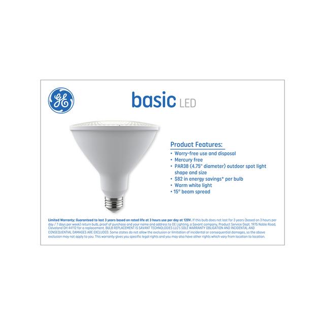 GE Basic LED 90 Watt Replacement, Warm White, PAR38 Outdoor Floodlight Bulb (2 Pack)