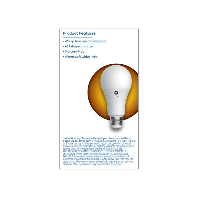 GE Basic LED 150/100/50 Watt Replacement, Soft White, A21 3-Way Bulbs (1 Pack)