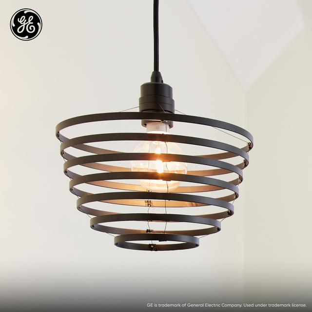 GE Industrial Inverted Spiral Pendant Light Fixture, Matte Black, 72inches