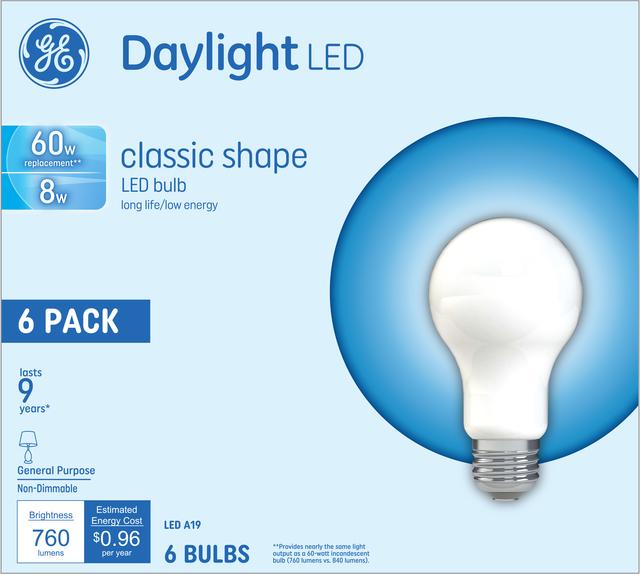 GE Basic 60 LED Watt Ampoules, lumière du jour, A19 usage général ( 6 paquet)