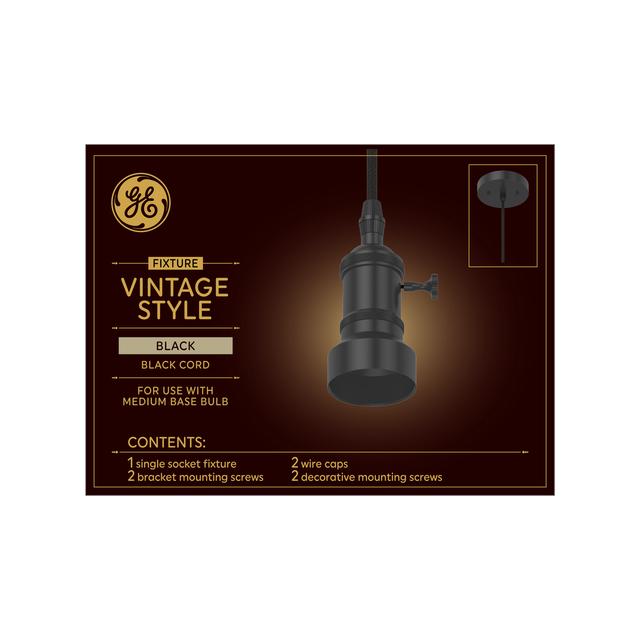 GE Vintage Style Matte Black Pendant Fixture