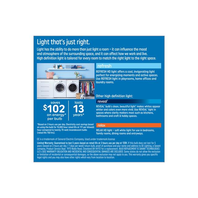 GE Refresh HD LED 75 Watt Replacement, Daylight, A19+ General Purpose Bulbs (2 Pack)