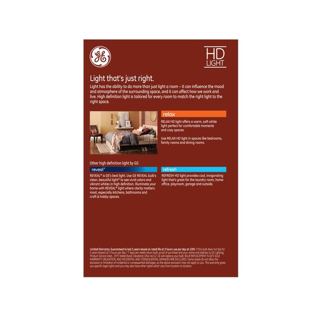 GE Relax HD LED 60 Watt Replacement, Soft White, G40 Vanity - Globe Bulb (1 Pack)