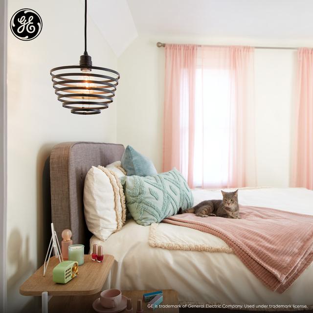 GE Industrial Inverted Spiral Pendant Light Fixture, Matte Black, 72inches