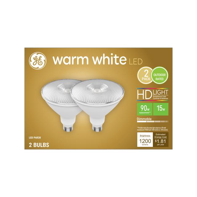 GE Classic LED 90 Watt Replacement, Warm White, PAR38 Outdoor Floodlight Bulbs (2 Pack)