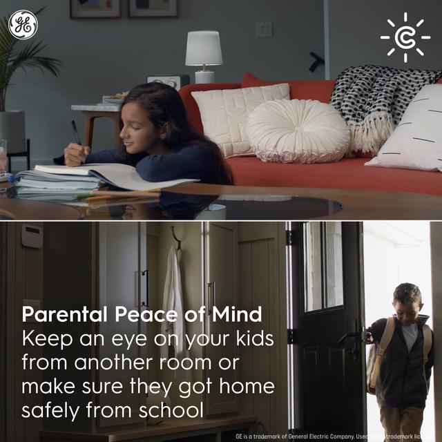 GE CYNC Indoor Smart Camera, 1080p Resolution, Night Vision Security Camera, Plug-In, Alexa and Google Home Compatible, WiFi Enabled, No Hub Required, White (1-Pack)