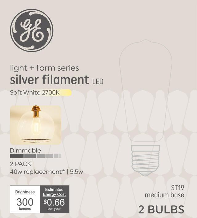 GE Light + Form Silver Filament Soft White 40W ST19 (2 bulbs)