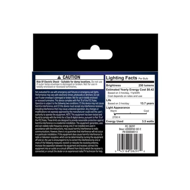 GE Classic LED 25 Watt Replacement, Soft White, G16.5 Vanity - Globe Bulbs (2 Pack)