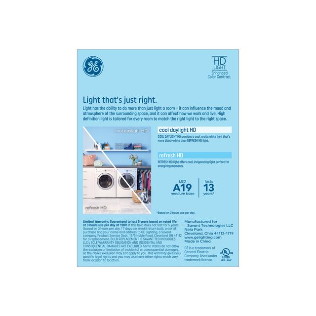 GE Basic LED 60 Watt Replacement, Cool Daylight, A19 General Purpose Bulbs (4 Pack)