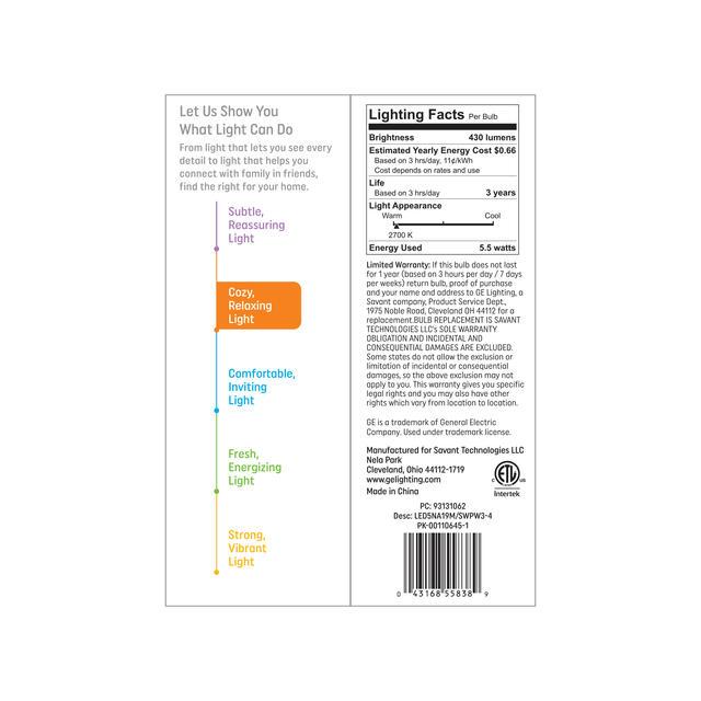 GE Basic LED 40 Watt Replacement, Soft White, A19 General Purpose Bulbs (4 Pack)