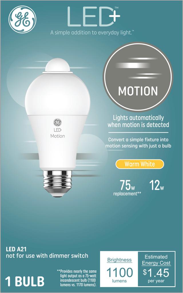 GE LED+ Motion Lamp LED Light Bulbs,General Purpose, A21 Bulb, 12 Watts (1 Pack)
