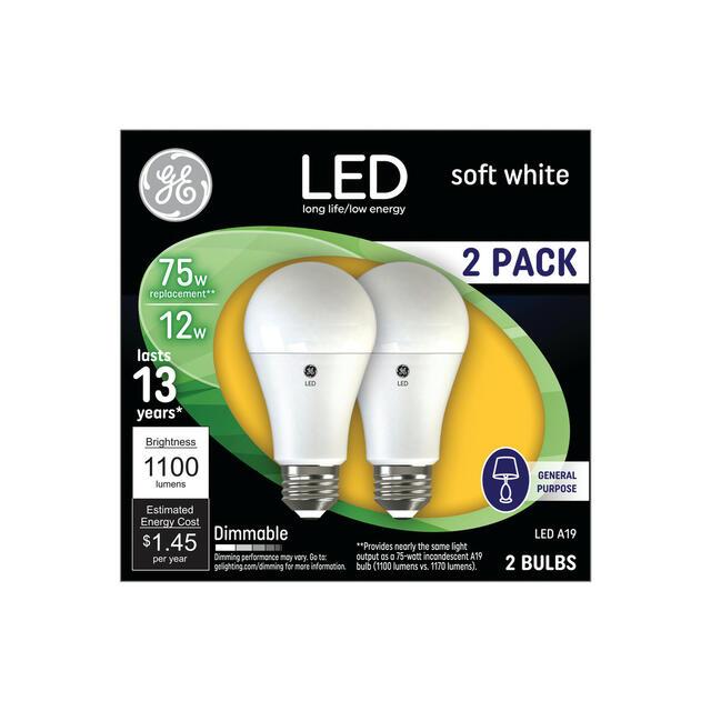 GE Classic LED 75 Watt Replacement, Soft White, A19+ General Purpose Bulbs (2 Pack)