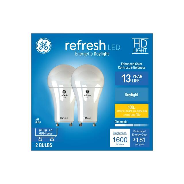 GE Refresh HD LED 100 Watt Replacement, Daylight, A19 General Purpose Bulbs (2 Pack)
