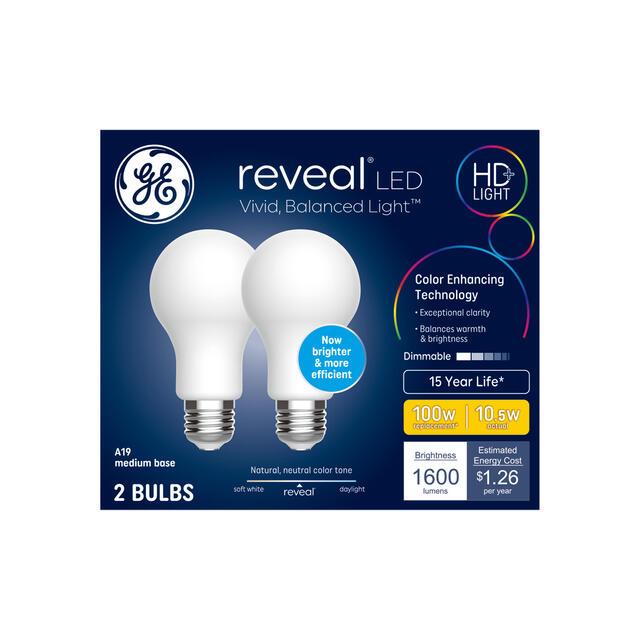 GE Reveal HD+ LED 100 Watt Replacement, Reveal, A19 General Purpose Bulbs (2 Pack)