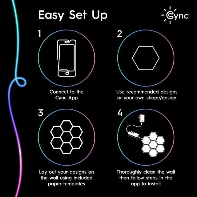 GE CYNC Dynamic Effects Full Color Smart Hexagon Panels Extension Pack, Works with Google Assistant and Amazon Alexa, Bluetooth and Wi-Fi Enabled, Power Supply Not Included (5 Pack)