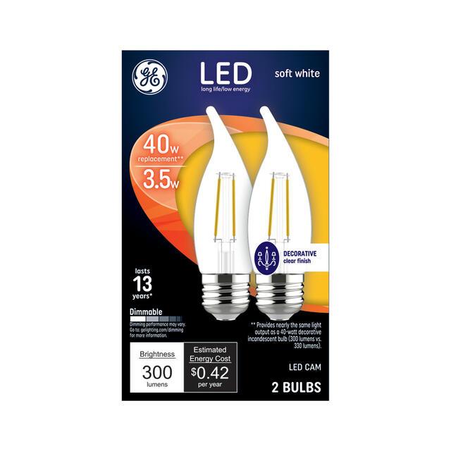 GE Classic LED 40 Watt Replacement, Soft White, CA11 Deco - Candle Bulbs (2 Pack)