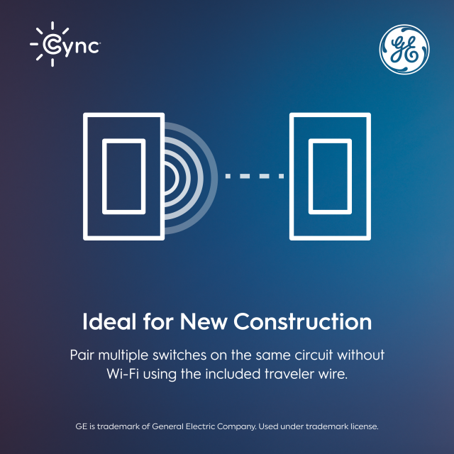 GE Cync Smart Toggle Light Switch, Neutral Wire + Traveler Required, Bluetooth and 2.4 GHz Wi-Fi, Works with Alexa and Google Home