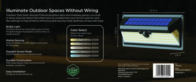 GE Outdoor Security Pathway Light, Motion & Dusk to Dawn Sensor, Solar Light, 2400 Lumens